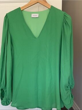 Adrienne Bright Green V-Neck Long Sleeve Blouse